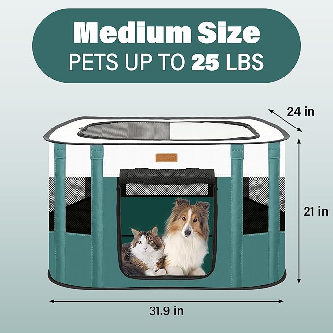 Dog Playpen - Foldable Cat Play Pens for Pubby,Kitten, Rabbit,Portable Pet Tent with Carring Bag for Indoor/Outdoor Travel Camping (Blue-Medium)