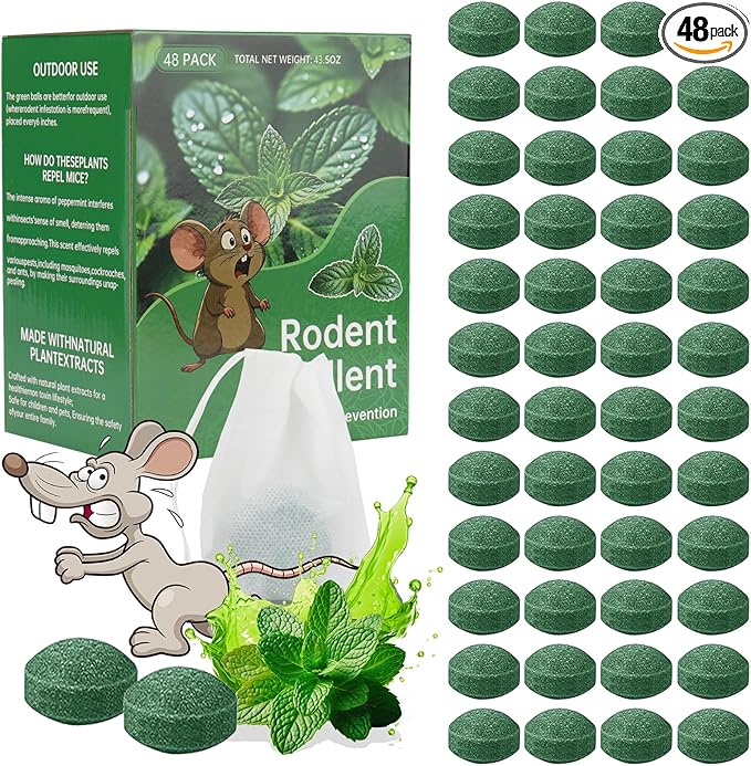 Mouse Rodent Repellent, 48 Pack Peppermint Lemon Oil Mice Repellent for Squirrel Rats Spider Pests, Natural Deterrent for Kitchen, Warehouse, Car, Indoor, Outdoor Safe for Pets & Family