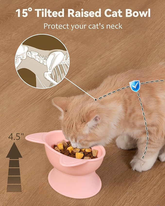 MateeyLife Elevated Cat Bowls, 2P Raised Food and Water Bowl Set for Indoor Cats & Small Dogs, Whisker Fatigue Cat Bowl, Anti Vomit Feeding Pet Bowls, 6 oz Each, Dishwasher Safe - Pink & Green