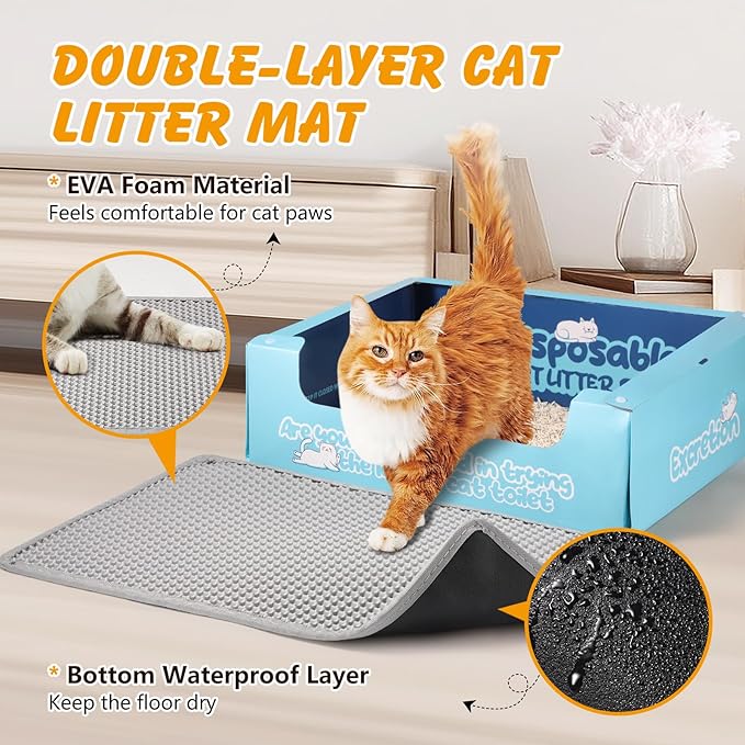 ondware Cat Litter Mat, 24x15 Inch Double Layer Litters Box Mat, Waterproof Cat Mat for Litter Box(Gray)
