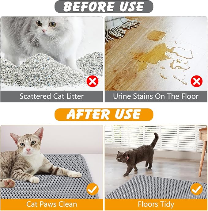Large Cat Litter Mat for Multiple Cats, 46x26 Inch Double Layer Waterproof Litters Box Mat, Non-Slip Cat Mat for Litter Box