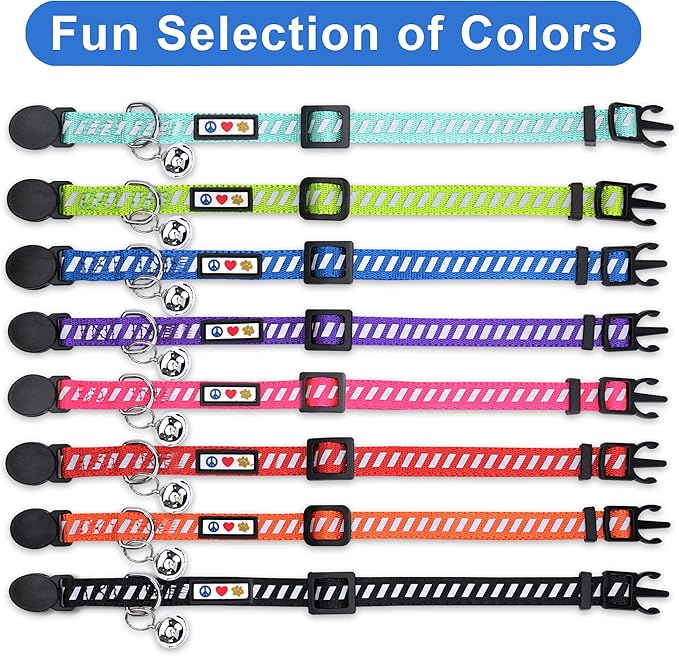Pawtitas Personalized Blue Reflective Cat Collar – Adjustable Custom Collar with Safety Buckle, Removable Bell, and Engraved Name & Phone Number for Kittens and Adult Cats