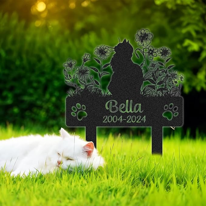 Personalized Pet Graves Marker Cat, Custom Waterproof Pet Headstone, Metal Memorial Plaques for Outdoor Graveyard, Cemetery Yard Decor, Cat Memorial Garden Stakes, Cat loss Sympathy Gift Color04