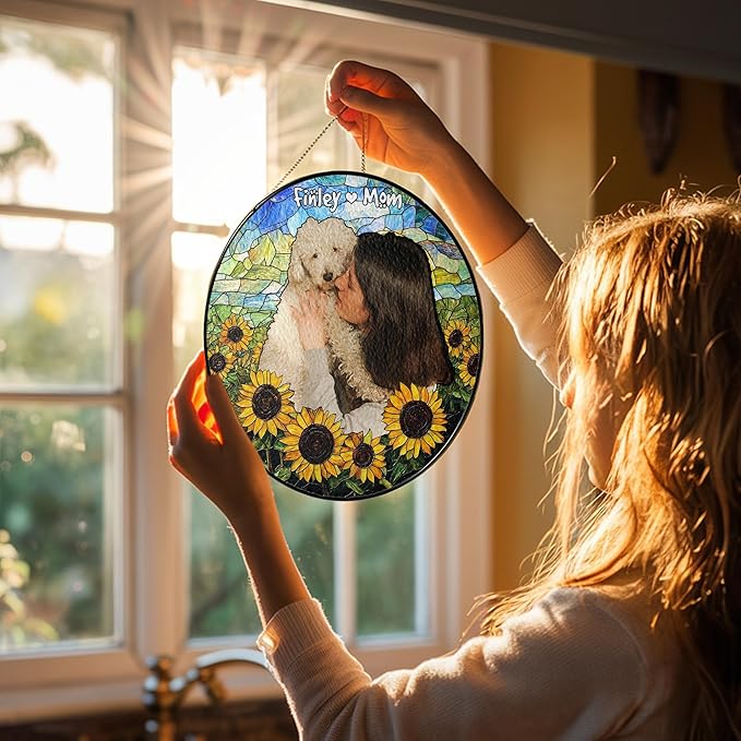 Custom Dog Portrait Art Suncatcher Stained Glass Remembrance Gift Indoor Decor Window Hanging Dog Cat Bereavement Keepsake Loss of Pet
