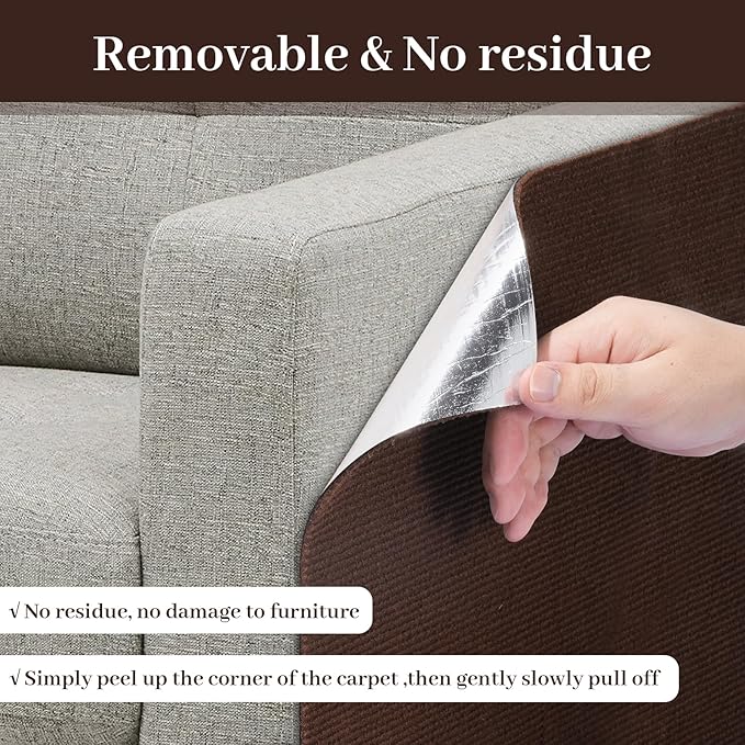 Cat Scratching Mat, Trimmable DIY Self-Adhesive Anti Scratch Furniture Protector, Climbing Wall Carpet, Couch Protector, Scratcher Scratching Pad Post Replacement (Brown, 118.1"x15.8")