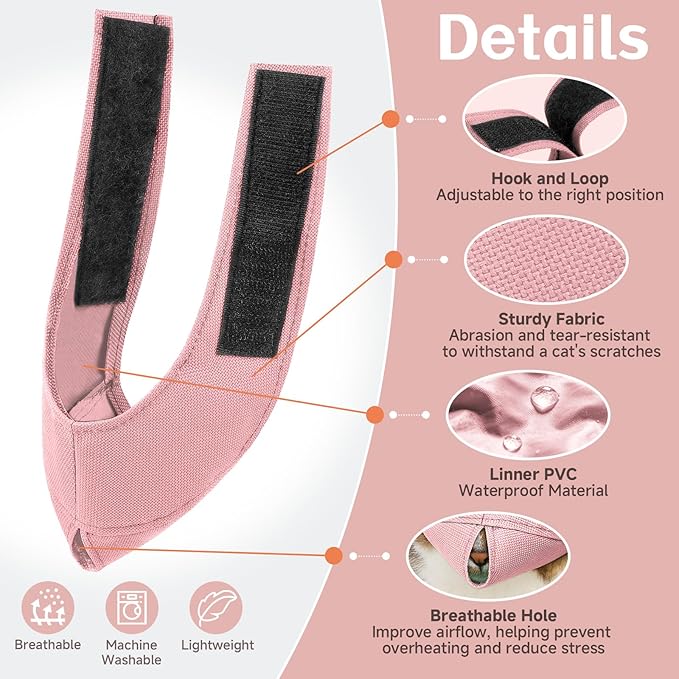 BARKLESS Cat Calming Muzzle for Grooming & Nail Trimming, Oxford Muzzle with Shading Design to Help Calm The Cat Down, Soft Head Cover to Prevent Biting & Scratching (Pink, M)