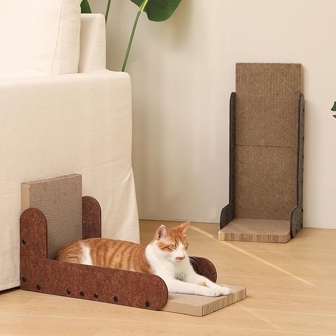FUKUMARU Cat Scratcher, 26.8 Inch L Shaped Cat Scratch Pad Wall, Modern Cardboard Cats Scratching Board for Indoor Cats, Felt Vertical Scratching Post, Furniture Protector (Grey)