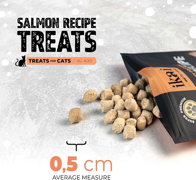 IKAI - Patagonian Salmon Cat Treats - Premium 100% Natural Treats - Hypoallergenic, with Omega 3 & 6 for Healthy Skin & Glossy Coat, Oven-Baked, Grain-Free, No Added Salt - 3 oz