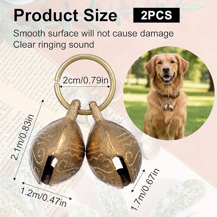 Jeffdad 2Pcs Copper Bell for Dog Collar, Brass Dog Bells Extra Loud Collar Bell for Pet Tracking Anti Lost Training Pets Pendant Accessories for Little Dogs & Cats