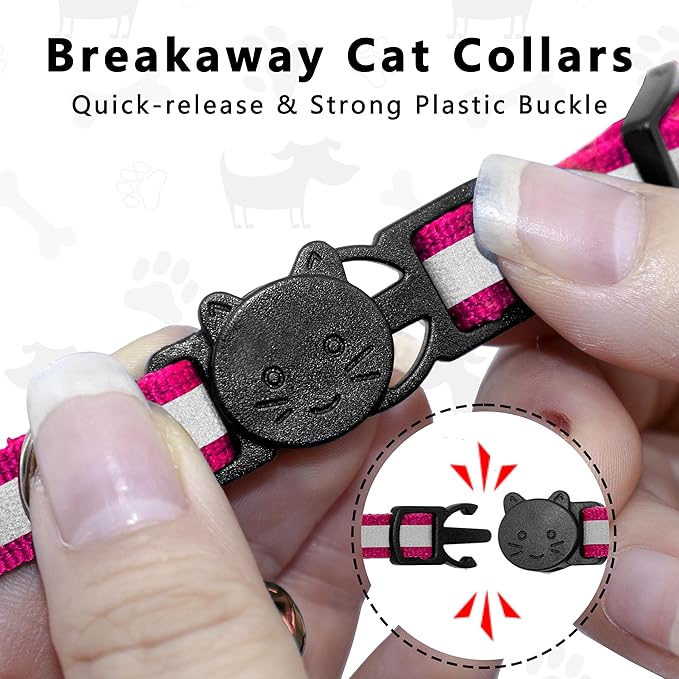 Cat Collar with Air Tag Holder, Reflective Kitten Collar with Bell, Breakaway Airtag Cat Collar for Boys Girls Cats, GPS Tracker for Cats 0.4’’ Width Adjustable Safe Kitty Collar, Rose red