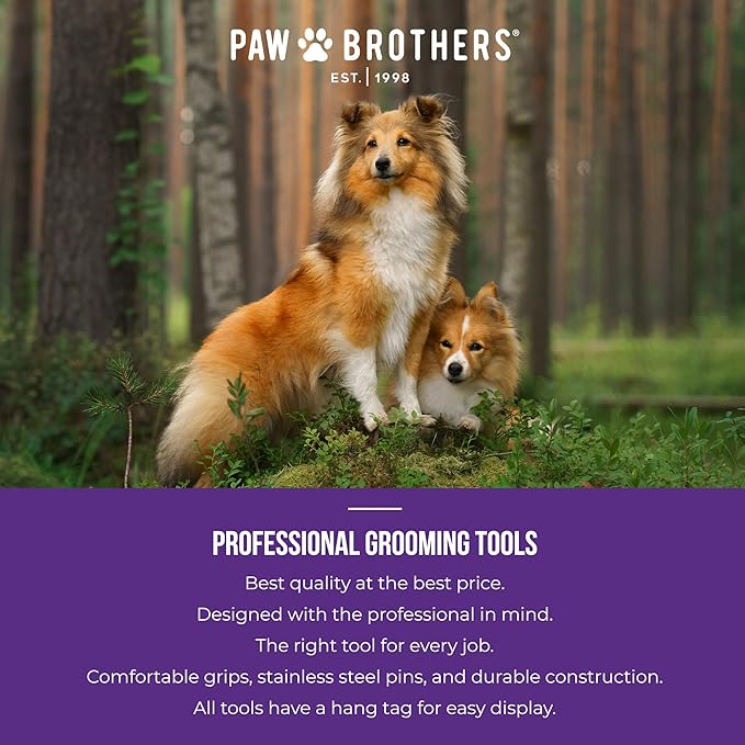 Ryan's Pet Supplies Paw Brothers Hard Pin Curved Back Slicker Brush for Dogs, Professional Grade, Stainless Steel Pins, Ergonomic Handle, Dematt and Detangle, Large, 4.5 in.