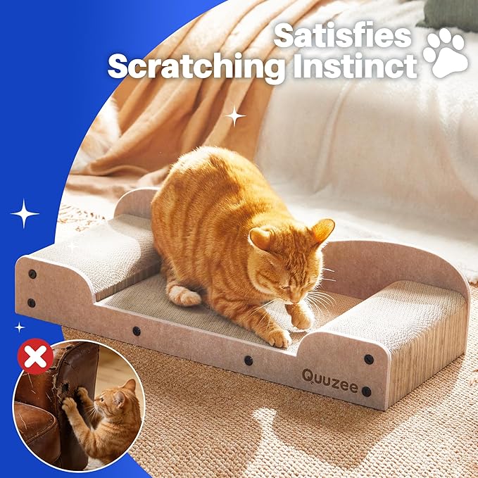 26-Inch Large Cat Scratcher Lounger Bed, Durable Cat Scratching Pad, Cat Scratch Board for Indoor Cats, Corrugated Cardboard Cat Scratcher Bed to Lounge and Scratch, Furniture Protector, Beige