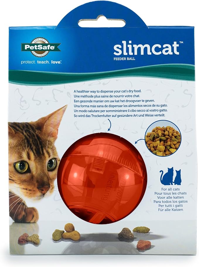 PetSafe SlimCat Interactive Feeder - Combines Play with Mealtime - Adjustable Portions - BPA-Free Plastic - Slow Feeder for Digestion - Lightweight, Dishwasher-Safe Toy - Orange