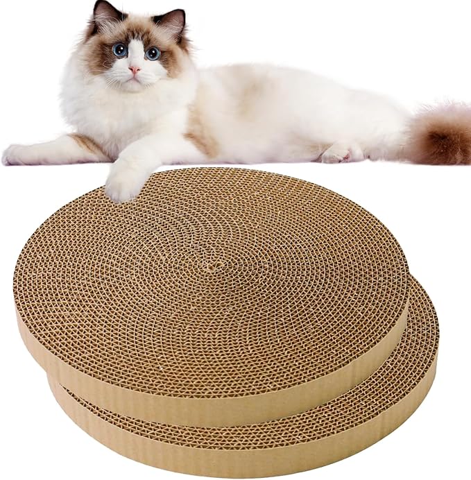 Round Cat Scratcher Refill, 10 Inch Cat Scratching Board for Indoor Cats, Cardboard Cat Scratcher Pads Circle Replacement, Double-Sided (2 PCS)