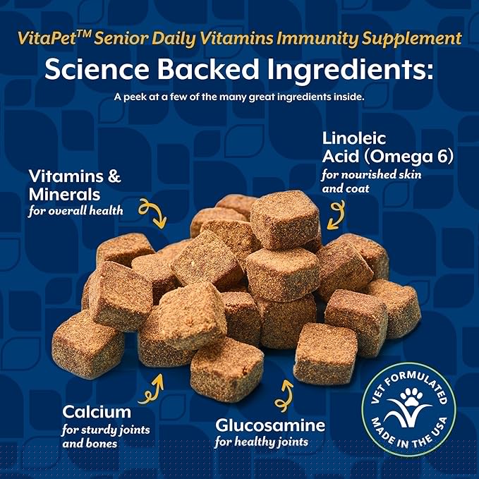 NaturVet VitaPet Senior Daily Vitamins Plus Glucosamine for Dogs, 60 ct Soft Chews, Made in The USA with Globally Source Ingredients