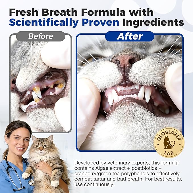 Cat Dental Powder - Freshens Breath, Removes Plaque & Tartar, Prevents Gum Disease - All-Natural Ingredients, No Artificial Additives(1.5g* 60 Pcs)
