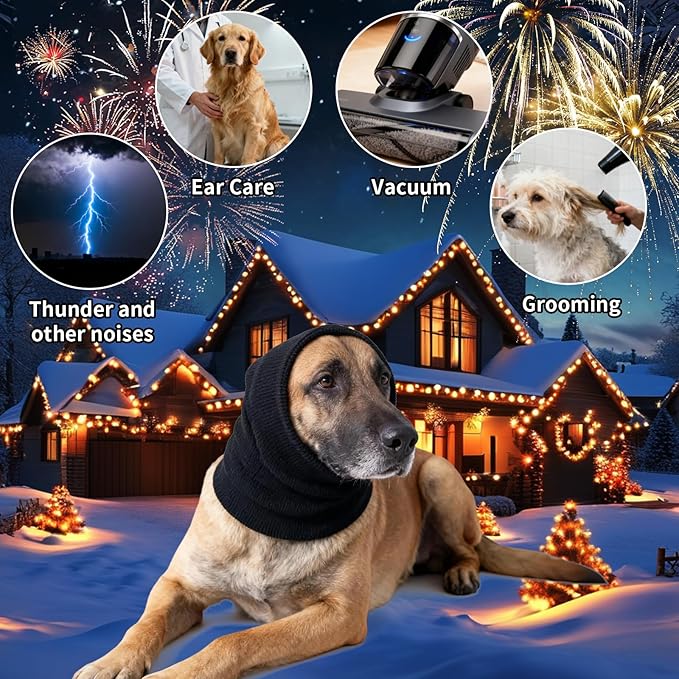3Pack Dog Calming Hoodie for Small to Large Dogs High Elastic Pet Anxiety Relief Ear Wrap Cat Calming Collar Noise Reduce Protection for Fireworks,Thunder,Force Drying (Small+Medium+Large) (Black)