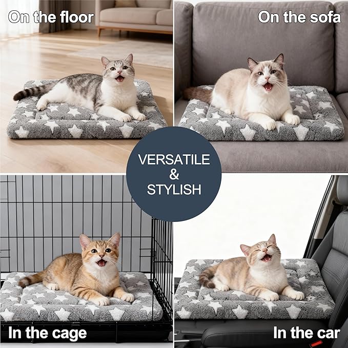 Dog Bed Mat, Reversible Crate Pad & Cute Dog Bed - Machine Washable Kennel Mat with Ultra Soft for Small Dogs & Cats
