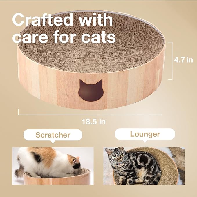 Necoichi Cat Scratcher Bowl for Indoor Cats - Cat Scratching Lounger with Reversible Usability and Extra Comfort for Lounge, Cardboard Bed Couch / (XL, Oak)