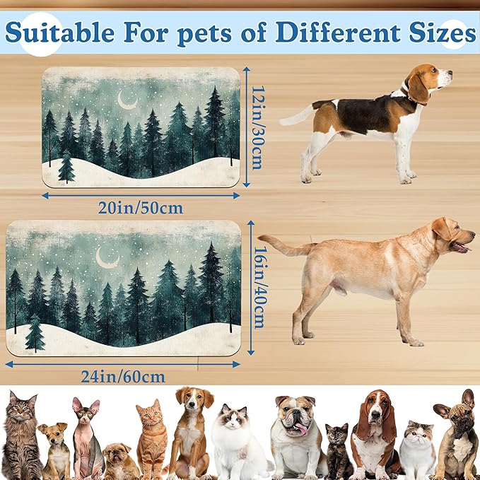 Mysty Winter Fores Pet Feeding Mat–Christmas Stocking Quick Dry Absorbent Dog Cat Food Mat, Non Slip Waterproof Bowl Placemat for Messy Eaters, Pet Accessories for Floors 12"x20"
