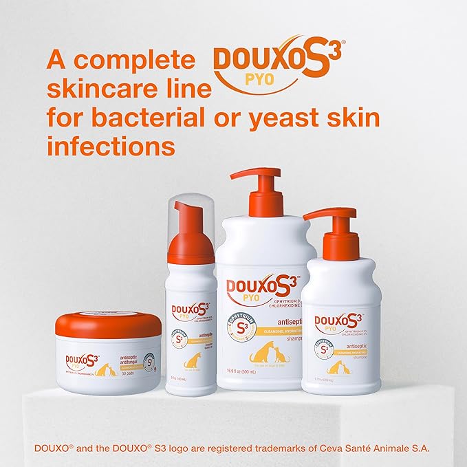 Douxo S3 Pyo Pads, Contains 3% Chlorhexidine & 0.5% Ophytrium, Antiseptic & Hydrating, For Bacterial or Yeast Skin Infections, For Dogs and Cats, 30 Pads