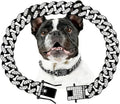 Dog Chain Collar Diamond Cuban Link Dog Collar (Black, 14inch)