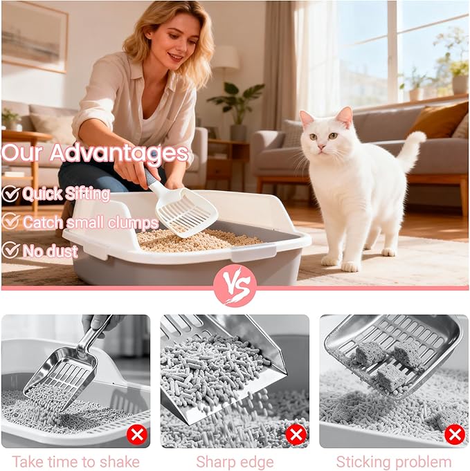 Cat Litter Scoop,Long Handle,Deep Shovel with Comfort Handle for Clumping,Pellets Litter Box