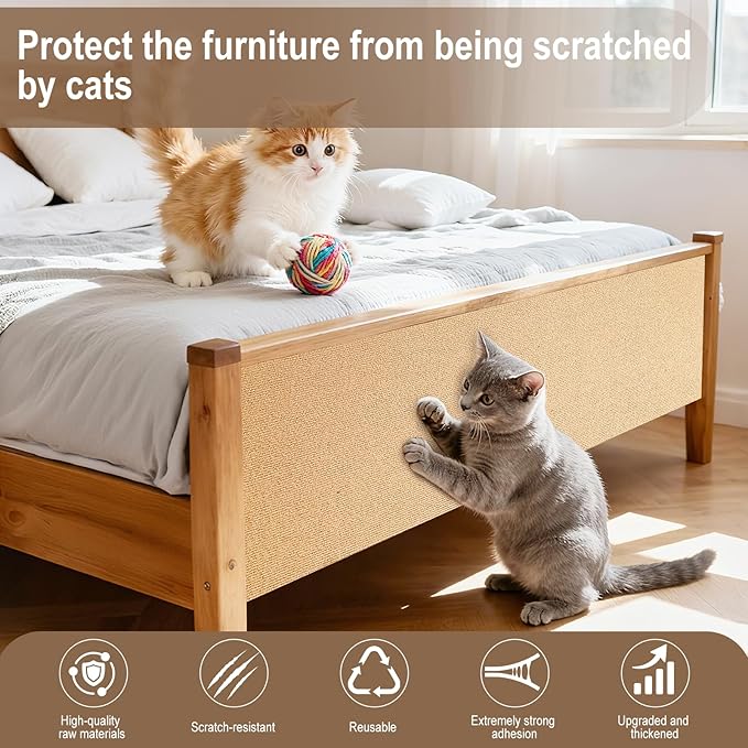 2 Pcs 39.4"X15.8" Cat Scratch Mat for Furniture and Wall Protectors, Trimmable Self-Adhesive Cat Scratch Pads, DIY Cat Scratcher for Covering Cat Tower and Couch Protector (Khaki)