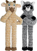 2 Pack Dog Toys with Squeakers, Plush Teething Toys to Keep Them Busy, No Stuffing Crinkle Interactive Dog Animals, Cute Funny Dogs Gifts for Small Medium Large Breed (Raccoon Cattle)