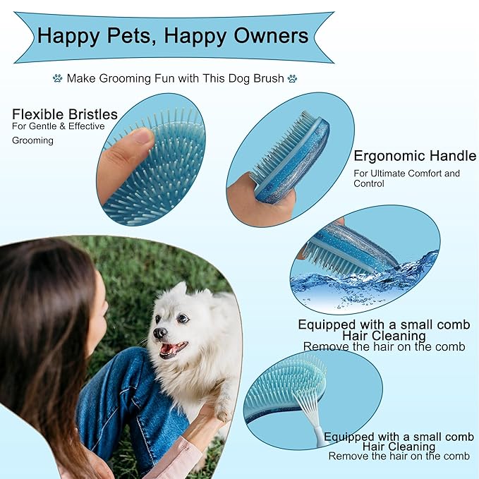 Gentle Grooming Puppy Brush with Gift Box ， Fit for Small Dog ， Yorkie, Shih Tzu, Maltipoo, Maltese and Pomeranian ，Toy Poodle Accessories, Soft Bristle (Glitter Blue)