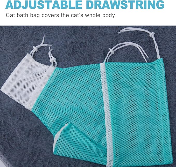 CoguZed 1-Piece Adjustable Anti-Scratch Mesh Cat Bathing Bag – Air-Ventilated Comfortable & Secure Design for Bathing, Grooming & Nail Trimming (Soft Mesh Padding, Non-Slip Base)