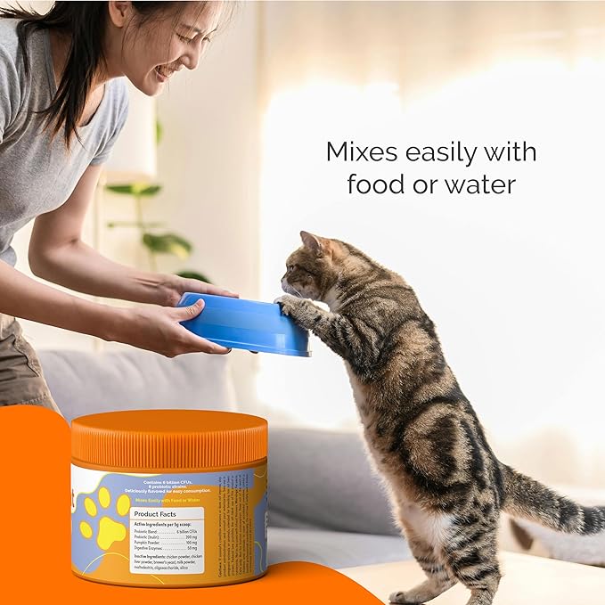 Digestive Health & Immune Support Supplement Probiotic Powder for Indoor and Outdoor Cats | 6 Billions CFUs Probiotic Powder for Pets | Veterinarian Recommended | Great Tasting Formula