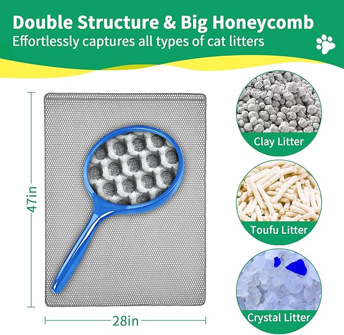 GRELY Cat Litter Mat,XL47''X 28'' Extra Large Litter Trapping Mat,Kitty Litter Box Mat,Double Layer Cats Rug for Pet, Litterbox Mats for Floor,Waterproof Urine Proof,Non-Slip