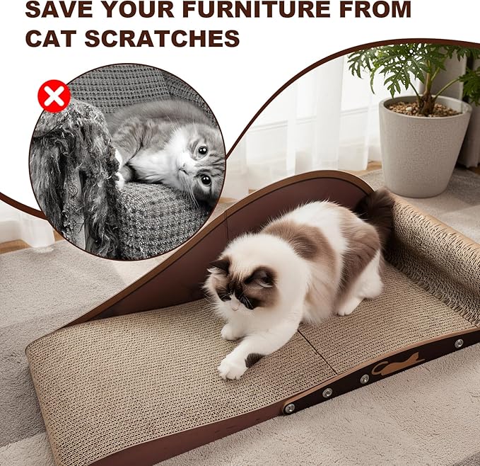 Extra Large Cat Couch Scratcher, 26" Cat Sofa Lounge Bed, Durable Cardboard Scratching Board for Indoor Cats, XL Lounger and Scratch Bed Furniture Protector
