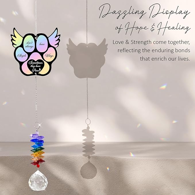 Aluminum Ornament Suncatcher - Angels Don't Always Have Wings - Pet Memorial Ornaments Pets Sympathy Remembrance Gifts for Loss of Dogs Cats - Crystal Rainbow Maker