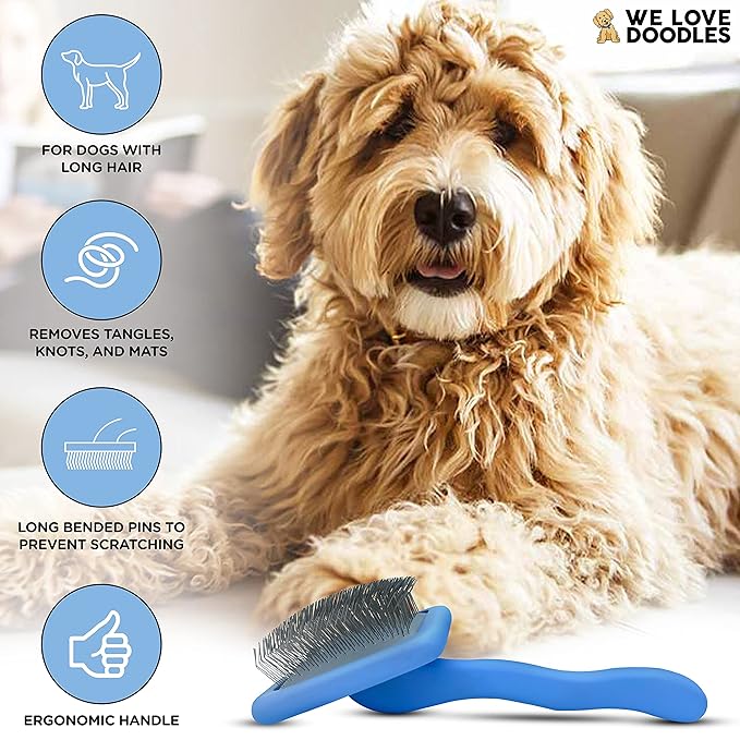 We Love Doodles Large Slicker Brush & Lavender Detangler Spray Pack - for Long-Haired Dogs, Dog Leave-In Conditioner for Reducing Mats, Knots & Tangles, Dematting & Conditioning Kit, 16 oz