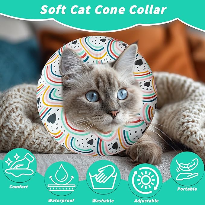 Soft Cat Cone Collar, Cute Cats Recovery Collar Suitable for Small, Medium, Large cat,Elizabethan Neck Collar for Cats After Surgery (Black Love, Large)