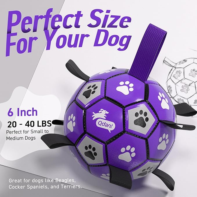 QDAN Soccer Ball for Dogs - Durable Large Dog Balls, Outdoor & Water Toy, Herding Ball, Puppy Birthday Gift (8 Inch)