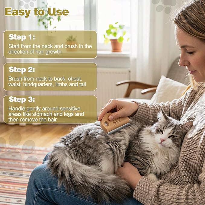 Dog Brush for Shedding, Deshedding Brush for Dogs, Pet Hair Removal Tool, Painless Wood Remover for Pet Hair, Cats, Horses Cleaning, Grooming, Short and Long Fur, Ergonomic Design, 4.3inch