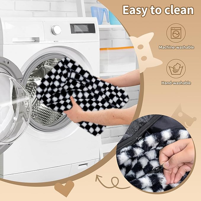 Faux Fur Cat & Dog Sofa Cat Couch Mini Cat Bed Indoor Human Style Pet Sofa, Modern Pet Furniture for Cats, Washable ＆ Removable Cover, for Cats and Small Medium Dogs (Black/White, Large(30X21 inch))