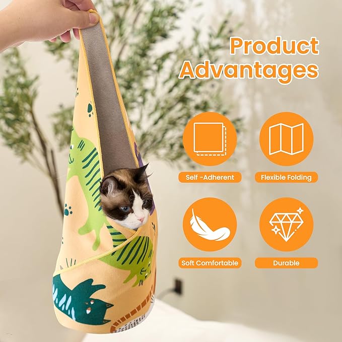 21.7'' Cat Grooming Wrap for Cutting Nails Self-Adhesive Soft Polyester Fabric Swaddle Wrap for Cats Anti-Scratch Anti-Escape Restraint for Nail Clipping Pet Cleaning and Beauty (Versatile Cat,L)