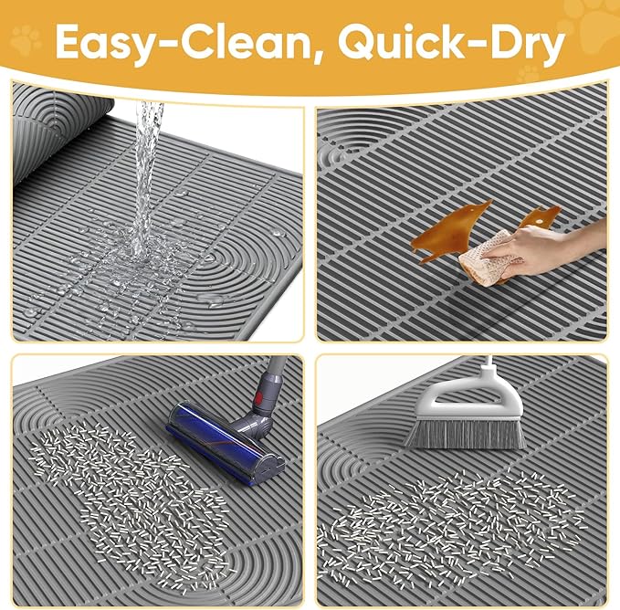 TRZZ XXL Extra Large Cat Litter Mat, Silicone Litter Box Mat for Floor, Waterproof & Non-Slip, Easy to Clean, Cat Litter Trapping Mat & Kitty Litter Catcher for Scatter Control (Green)