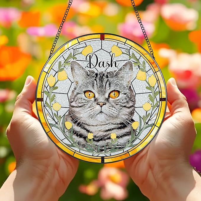 Custom Pet Portrait Glass Suncatcher, DOUHASU Dog Cat Glass Art, Pet Window Hangings, Pet Portrait from Photo, Pet Memorial Gift, Pet Loss Gift, Pet Lover Gifts, Memory of Dog Cat