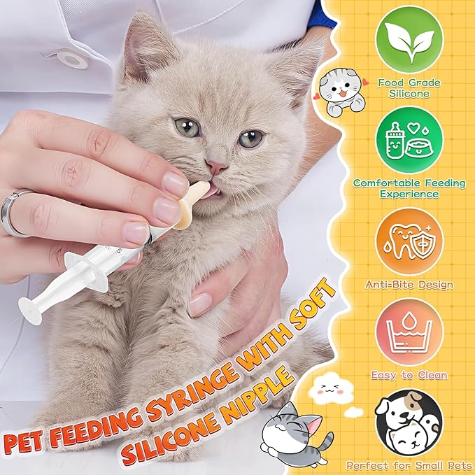 Silicone Nursing Kit for Kittens & Small Animals – Includes Feeding Nipples, Syringes, 20ml Bottle – BPA-Free, Reusable, Safe for Newborn Kittens and Puppies