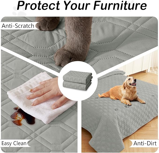hyha Waterproof Dog Bed Blanket, Soft Pet Blankets, Waterproof Couch Cover for Dogs, Reversible Sofa Covers Washable for Furniture (68x82 Inch, Grey/Light Grey)