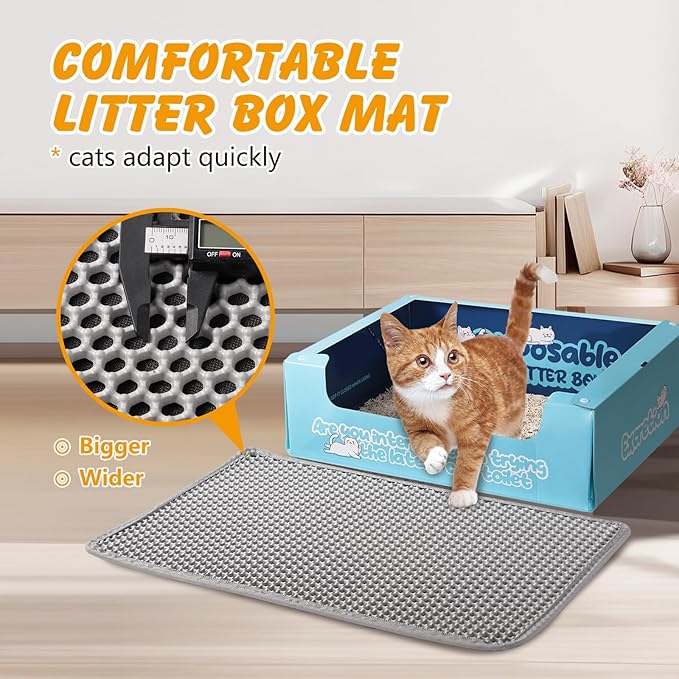 ondware Cat Litter Mat, 24x15 Inch Double Layer Litters Box Mat, Waterproof Cat Mat for Litter Box(Gray)