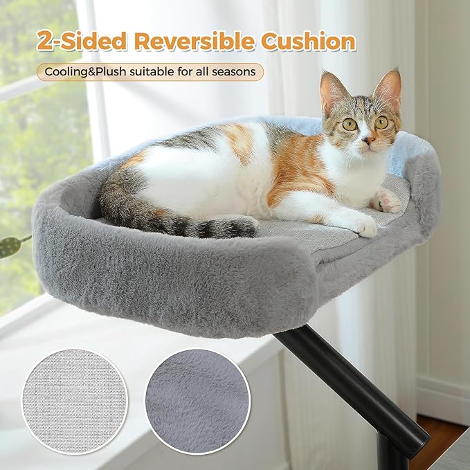 PAWZ Road Cat Desk Bed for Indoor Cats, Cat Bed for Desk Supports Up to 50 lbs, 360° Rotation & Adjustable, Nest Desktop Attachment Cats Hammock for Table, Gray