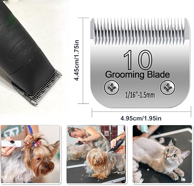 Detachable Pet Dog Grooming Clipper Steel Blades,Size 10,Compatible with Andis Cut Length 1/16"(1.5mm),Compatible with Oster A5, fit for Wahl KM10 Clipper, Stainless Steel Blade 2 Pack