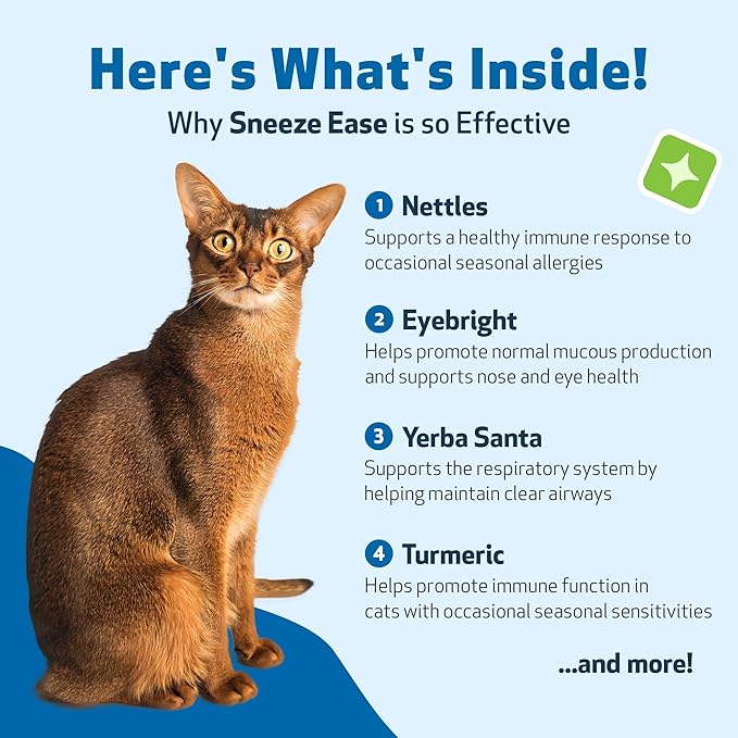 Pet Wellbeing Sneeze Ease for Cats - Occasional Sneezing, Seasonal Allergies, Nose and Eye Discomfort, Eyebright, Nettles - Veterinarian-Formulated Herbal Supplement 2 oz (59 ml)
