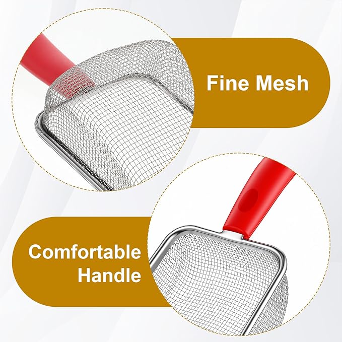 Stainless Steel Mesh Litter Shovel, Fine Mesh Metal Reptile Litter Cleaner Scooper, Black Non-Slip Handle Sifter for Lizard Substrate Reptile Terrarium Sand Waste, Red